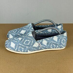 Toms Ikat Geometric Slip On Comfort Shoes Womens 8.5 Blue White Casual